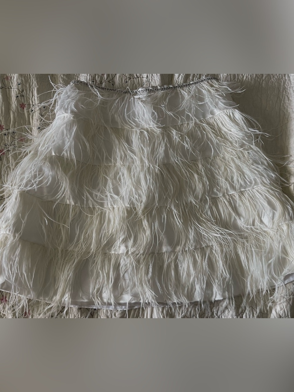Ostrich White Feather Tiered Mini Skirt